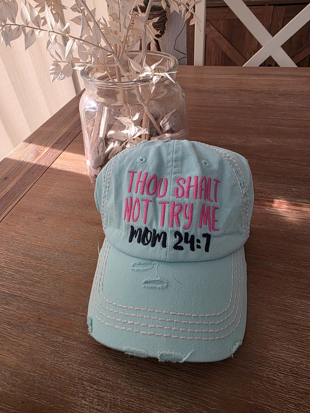 KBETHOS Light Teal Mom Baseball Cap with Pink and Black Embroidery